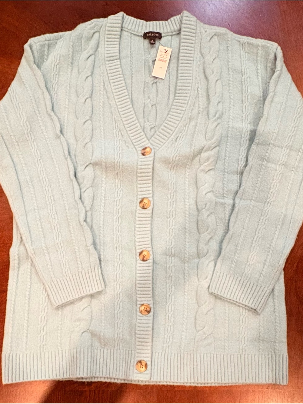 Talbots NWT Cable Knit Cardigan Sweater Mint Green Size M